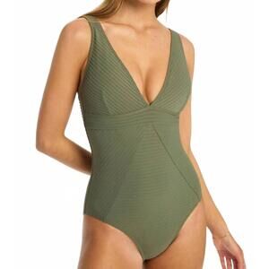 NEW SEA LEVEL AUSTRALIA spinnaker panel line multifit one piece swimsuit in khak